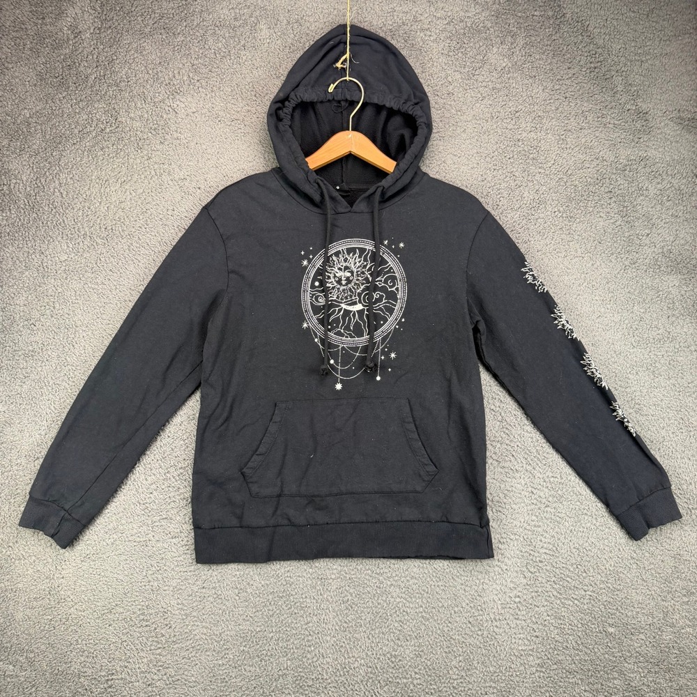 Vibe N Womens Celestial Sun Moon Graphic Hoodie Black Small Celestial Sleeve